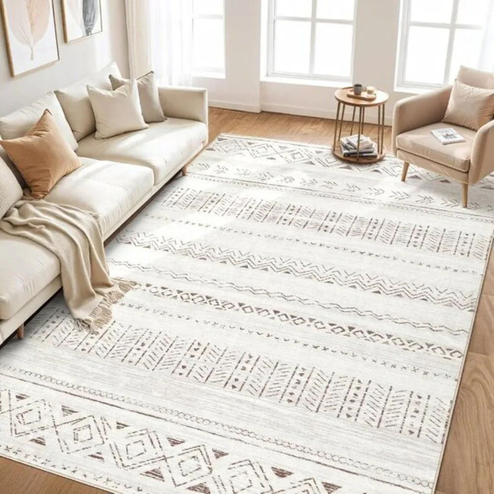 New 5x7 Washable Area Rug, Boho Farmhouse Non-Slip Carpet for Home & Room Decor